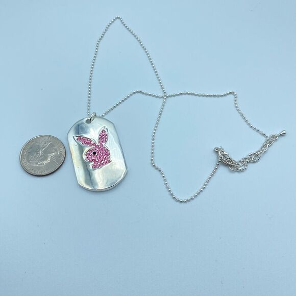 Playboy Bunny Pink Crystal Name Tag Fashion Necklace 2006-2007 Y2K - Picture 2 of 7